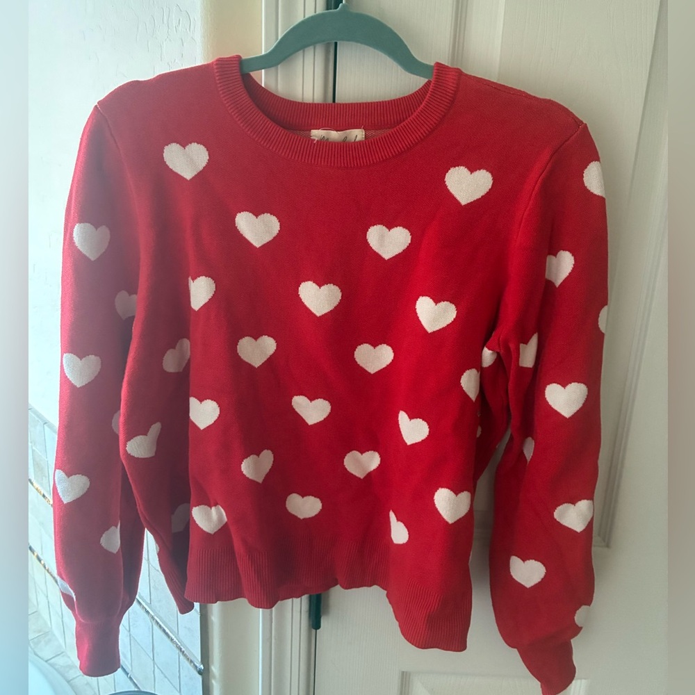 Marled Red Sweater with White heart Accents - Picture 1 of 8